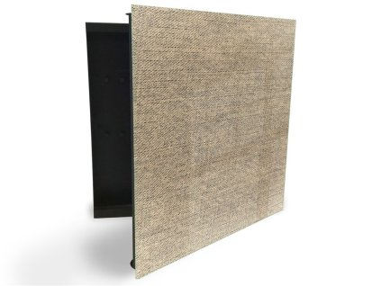 Glasdekor skříňka na klíče - béžová textura kanvas (Barva skříňky Černá, Otevírání Pravé)