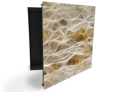 Glasdekor skříňka na klíče - bílo hnědá abstraktní malba (Barva skříňky Černá, Otevírání Pravé)