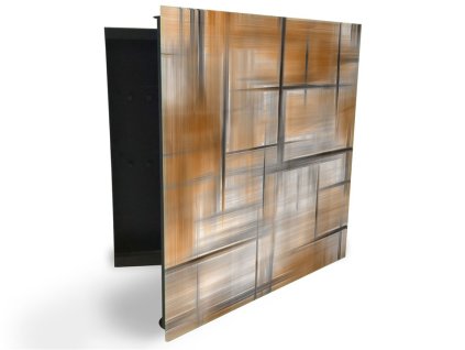 Glasdekor skříňka na klíče - šedo měděná abstrakce (Barva skříňky Černá, Otevírání Pravé)