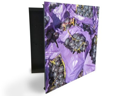 Glasdekor skříňka na klíče - trsy červeného vína v obalu (Barva skříňky Černá, Otevírání Pravé)