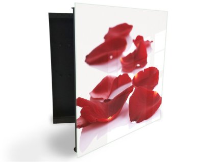 Glasdekor skříňka na klíče - okvětní lístky červené růže (Barva skříňky Černá, Otevírání Pravé)