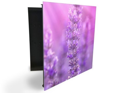 Glasdekor skříňka na klíče - detail květu levandule (Barva skříňky Černá, Otevírání Pravé)