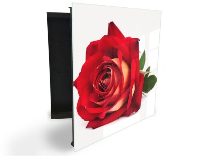 Glasdekor skříňka na klíče - krásný květ rozkvetlé růže (Barva skříňky Černá, Otevírání Pravé)