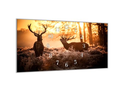 Nástěnné hodiny jeleni v západu slunce (Materiál kalené sklo)