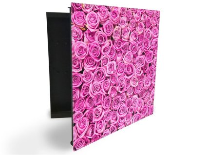 Glasdekor skříňka na klíče - květy růžových růží (Barva skříňky Černá, Otevírání Pravé)