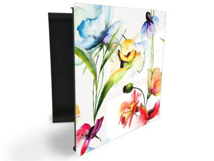 Glasdekor skříňka na klíče - letní květina akvarel (Barva skříňky Černá, Otevírání Pravé)