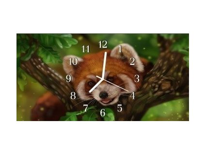 Nástěnné hodiny panda 30x60cm (Materiál kalené sklo)