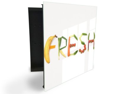 Glasdekor skříňka na klíče - Fresh ovoce a zelenina (Barva skříňky Černá, Otevírání Pravé)