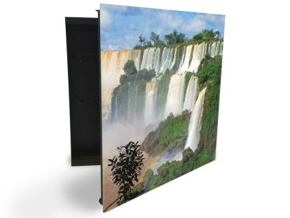 Glasdekor skříňka na klíče - velké vodopády v přírodě (Barva skříňky Černá, Otevírání Pravé)