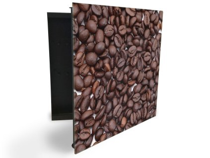 Glasdekor skříňka na klíče - hnědá kávová zrna (Barva skříňky Černá, Otevírání Pravé)