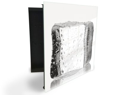 Glasdekor skříňka na klíče - velká kostka ledu na bílém pozadí (Barva skříňky Černá, Otevírání Pravé)