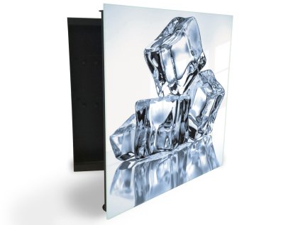 Glasdekor skříňka na klíče - čtyři ledové kostky na bílém pozadí (Barva skříňky Černá, Otevírání Pravé)