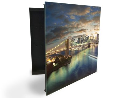 Glasdekor skříňka na klíče - stmívání na New York city (Barva skříňky Černá, Otevírání Pravé)