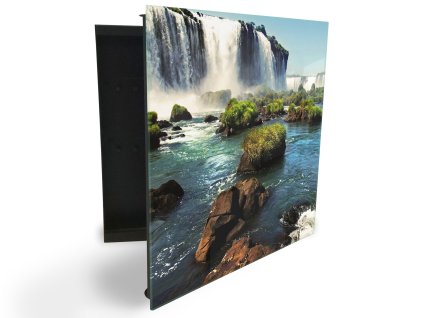 Glasdekor skříňka na klíče - krásné vodopády Iguazu (Barva skříňky Černá, Otevírání Pravé)