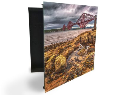 Glasdekor skříňka na klíče - pohled na Forth Road most (Barva skříňky Černá, Otevírání Pravé)