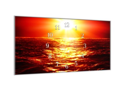 Nástěnné hodiny 30x60cm rudý západ slunce, moře (Materiál kalené sklo)