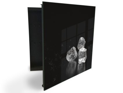 Glasdekor skříňka na klíče - tři ledové kostky na černém podkladu (Barva skříňky Černá, Otevírání Pravé)