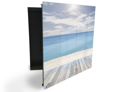 Glasdekor skříňka na klíče - pohled na moře (Barva skříňky Černá, Otevírání Pravé)