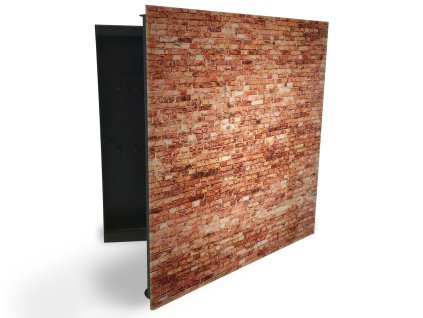 Glasdekor skříňka na klíče - stará cihlová zeď (Barva skříňky Černá, Otevírání Pravé)