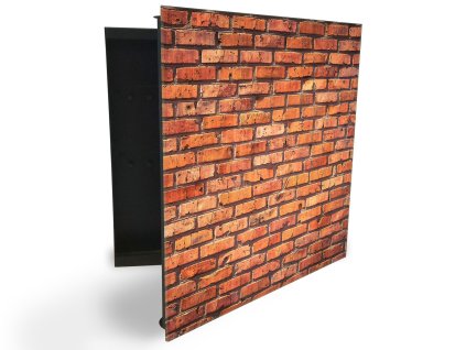 Glasdekor skříňka na klíče - obklad cihlová zeď (Barva skříňky Černá, Otevírání Pravé)