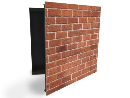 Glasdekor skříňka na klíče - dekorační cihlová zeď (Barva skříňky Černá, Otevírání Pravé)