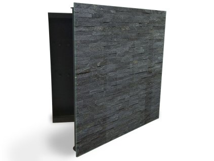 Glasdekor skříňka na klíče - přírodní dekorační kámen černý (Barva skříňky Černá, Otevírání Pravé)