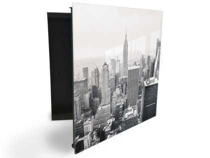 Glasdekor skříňka na klíče - New York City (Barva skříňky Černá, Otevírání Pravé)