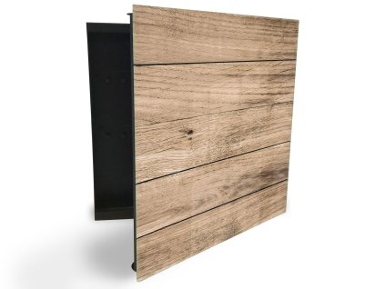 Glasdekor skříňka na klíče - textura staré hnědé dřevo (Barva skříňky Černá, Otevírání Pravé)