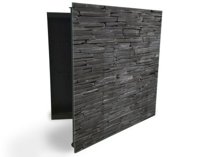 Glasdekor skříňka na klíče - obklad textura černý kámen (Barva skříňky Černá, Otevírání Pravé)