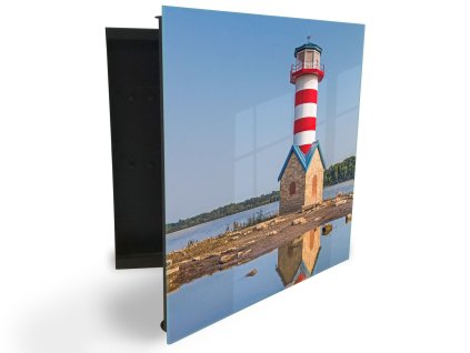 Glasdekor skříňka na klíče - navigační maják (Barva skříňky Černá, Otevírání Pravé)