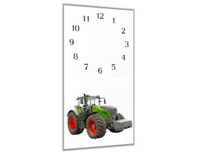 Nástěnné hodiny 30x60cm zelený traktor, bílé pozadí (Materiál plexi)