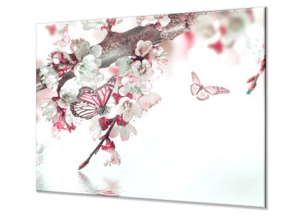 Ochranná deska rozkvetlá větev nad hladinou (Lepení na zeď Bez lepení na zeď, Rozměr 70x70 cm)