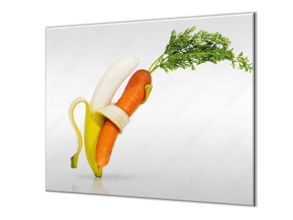 Ochranná deska tančící mrkev a banán (Lepení na zeď S lepením na zeď, Rozměr 70x70 cm)