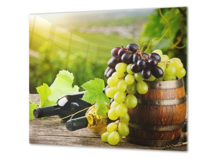 Ochranná deska láhve a hrozny vína u sudu (Lepení na zeď Bez lepení na zeď, Rozměr 70x70 cm)