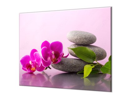 Ochranná deska květ orchideje a šedý kámen (Lepení na zeď S lepením na zeď, Rozměr 70x70 cm)