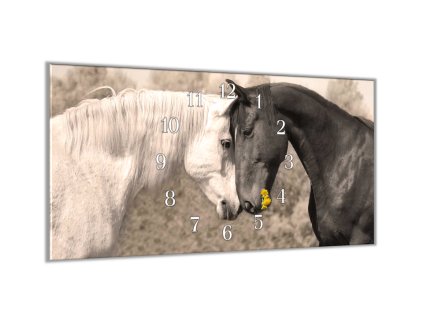 Nástěnné hodiny 30x60cm dekor zamilovaní koně (Materiál kalené sklo)
