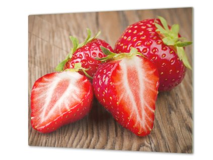 Ochranná deska červené jahody na dřevě (Lepení na zeď S lepením na zeď, Rozměr 70x70 cm)