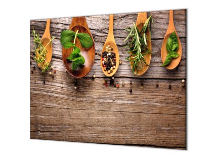 Ochranná deska koření a bylinky na vařečkách (Lepení na zeď S lepením na zeď, Rozměr 70x70 cm)