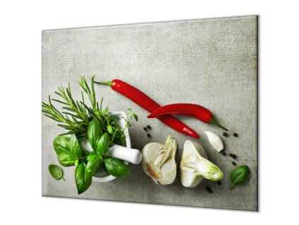 Ochranná deska hmoždíř s bylinkami a chilli (Lepení na zeď S lepením na zeď, Rozměr 70x70 cm)