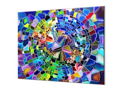 Ochranná deska abstraktní styl modrá vitráž (Lepení na zeď S lepením na zeď, Rozměr 70x70 cm)
