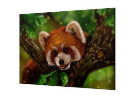 Ochranná deska panda červená na stromě (Lepení na zeď S lepením na zeď, Rozměr 70x70 cm)