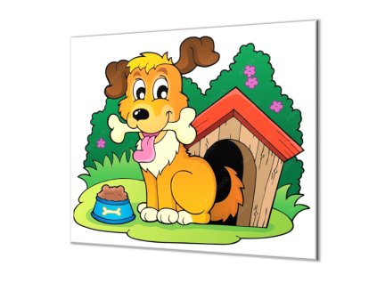 Ochranná deska pes s kostí u boudy (Lepení na zeď S lepením na zeď, Rozměr 70x70 cm)