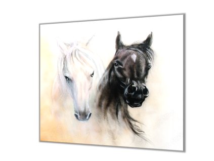 Ochranná deska malované hlavy koňů (Lepení na zeď S lepením na zeď, Rozměr 70x70 cm)