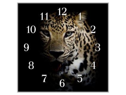 Nástěnné hodiny 30x30cm šelma leopard (Materiál kalené sklo)