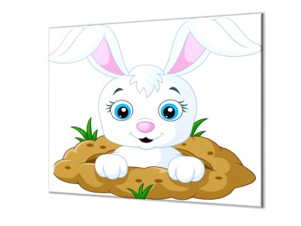 Ochranná deska dětský motiv malovaný zajíc (Lepení na zeď S lepením na zeď, Rozměr 70x70 cm)