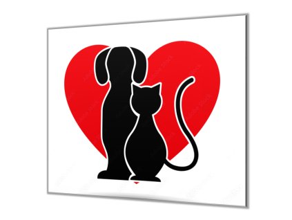 Ochranná deska vektor pes-kočka v srdci (Lepení na zeď S lepením na zeď, Rozměr 70x70 cm)