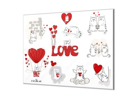 Ochranná deska zamilované kočky malované (Lepení na zeď S lepením na zeď, Rozměr 70x70 cm)