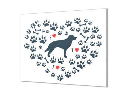Ochranná deska malovaný pes, srdce a psí tlapky (Lepení na zeď S lepením na zeď, Rozměr 70x70 cm)