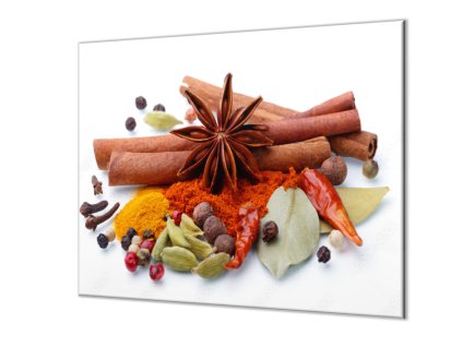 Ochranná deska směs koření na bílém podkladu (Lepení na zeď S lepením na zeď, Rozměr 70x70 cm)