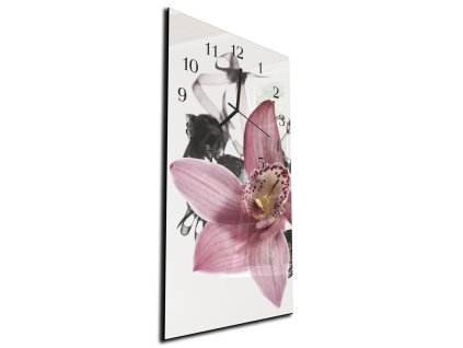 Nástěnné hodiny 30x60cm exotický květ růžové orchideje (Materiál kalené sklo)